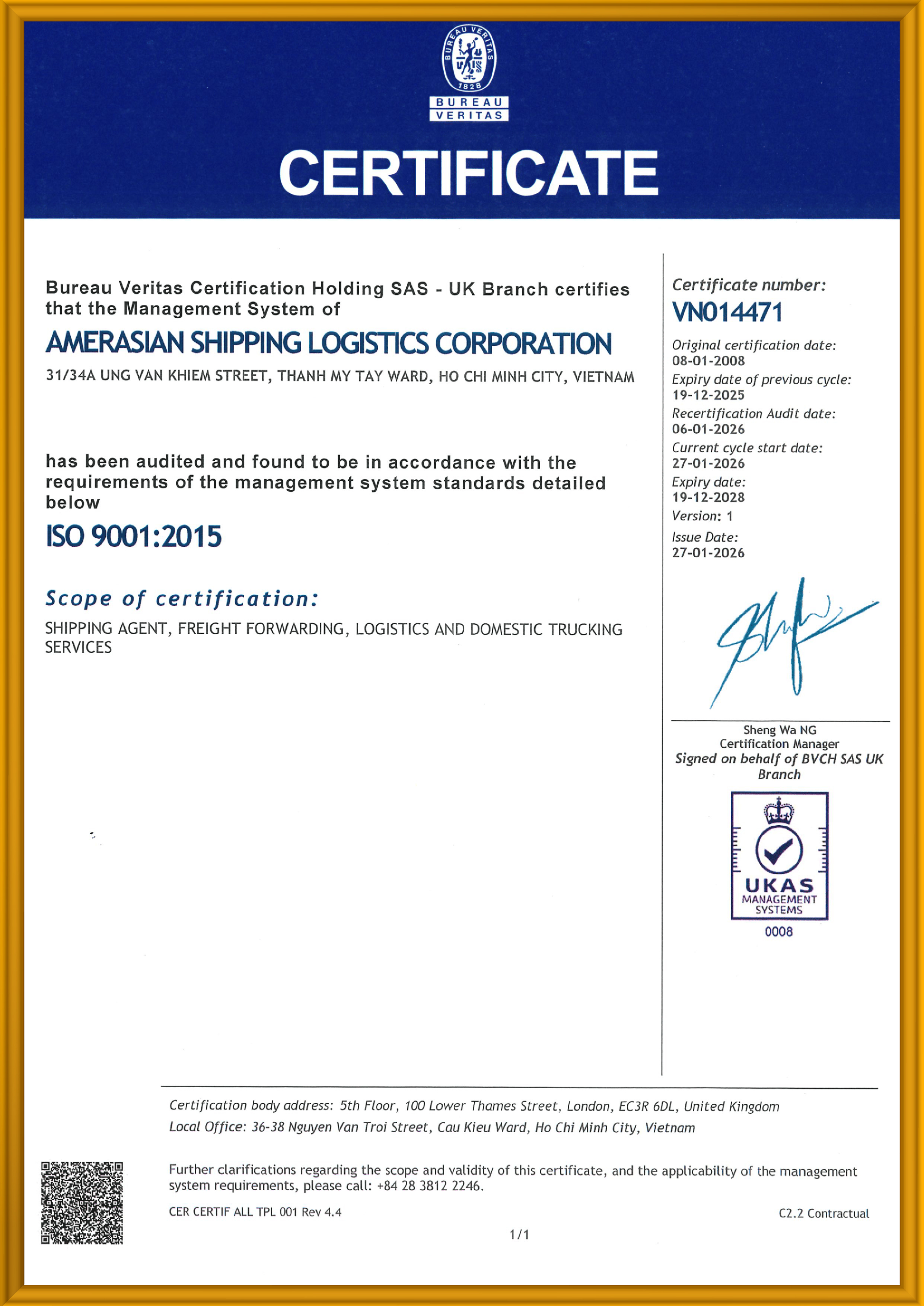 Chứng nhận quản lý chất lượng ISO 9001:2015